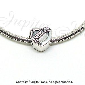 FREE S/H  925 Silver heart charm - fits Pandora bracelets